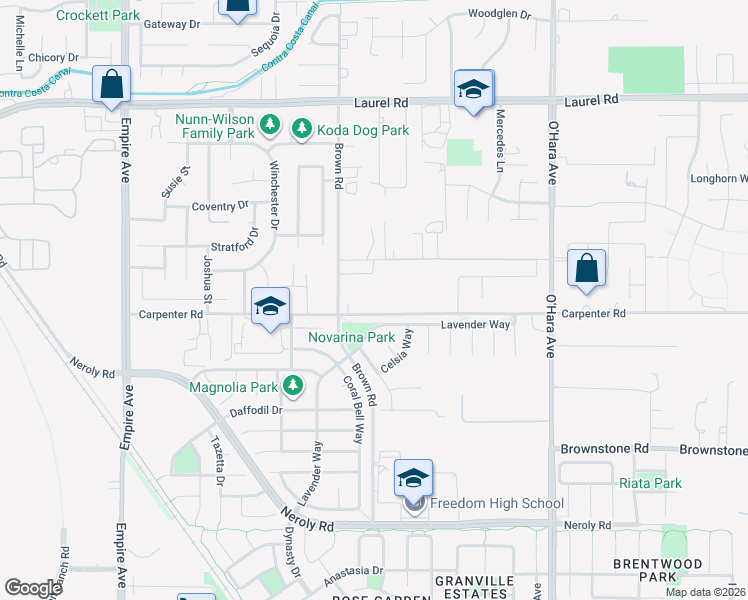 map of restaurants, bars, coffee shops, grocery stores, and more near 1459 Kay Avenue in Oakley