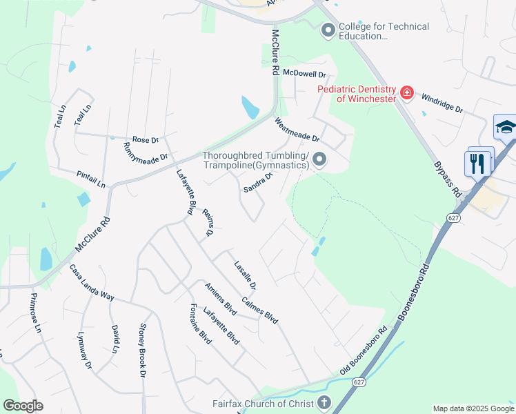 map of restaurants, bars, coffee shops, grocery stores, and more near 405 Harney Drive in Winchester