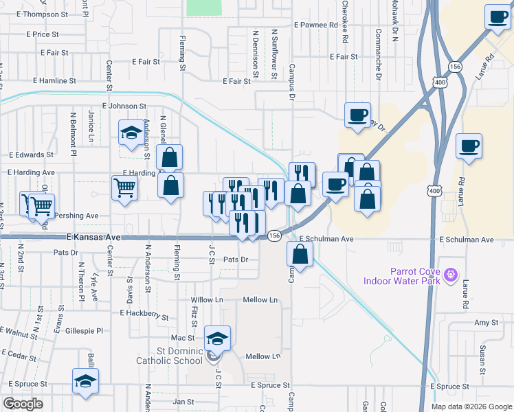 map of restaurants, bars, coffee shops, grocery stores, and more near 1200-1346 College Drive in Garden City
