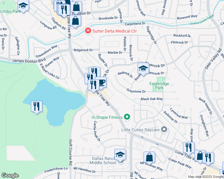 map of restaurants, bars, coffee shops, grocery stores, and more near 4053 Lone Tree Way in Antioch