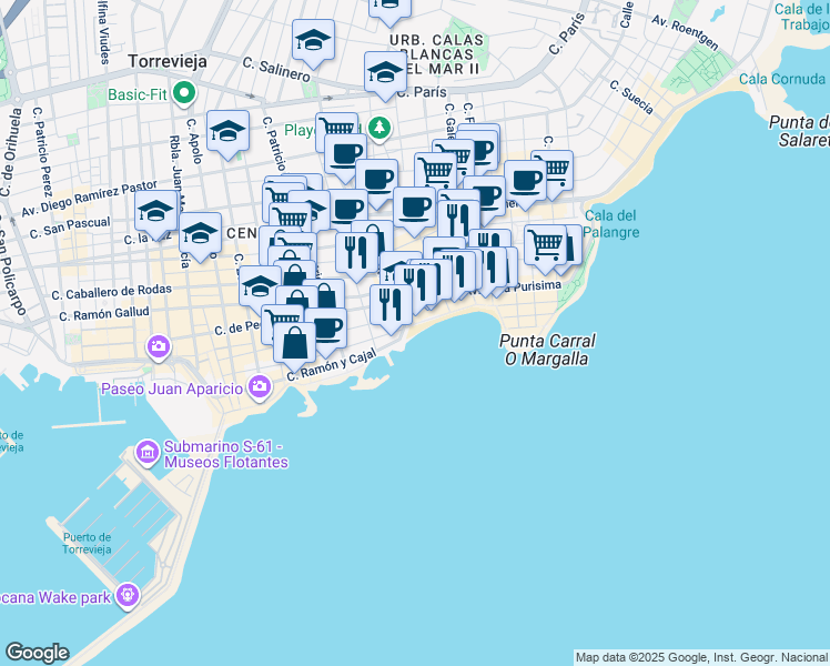map of restaurants, bars, coffee shops, grocery stores, and more near 1 Calle Almudena in Torrevieja