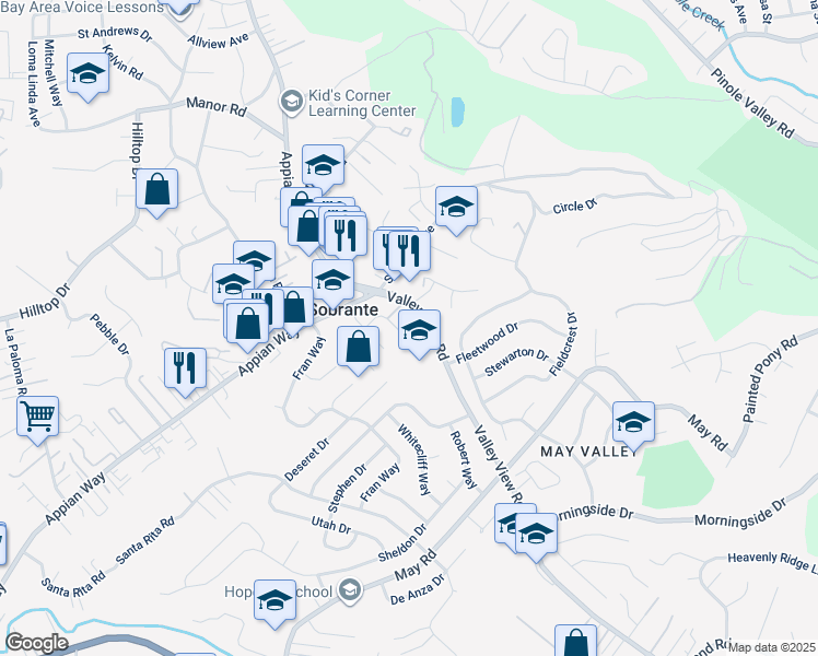 map of restaurants, bars, coffee shops, grocery stores, and more near 437 Joan Vista Street in El Sobrante