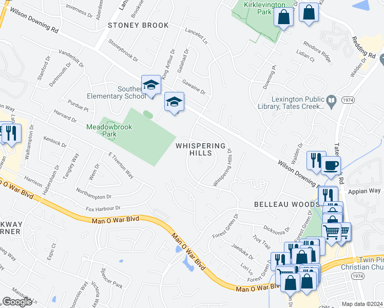 map of restaurants, bars, coffee shops, grocery stores, and more near in Lexington