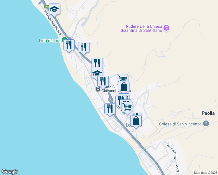 map of restaurants, bars, coffee shops, grocery stores, and more near 92 Corso Italia in Lazzaro