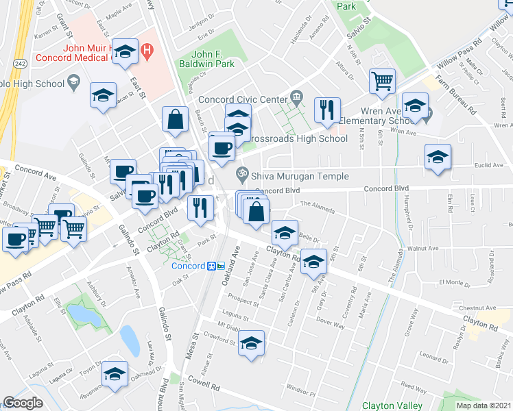 map of restaurants, bars, coffee shops, grocery stores, and more near 1701-1799 3rd Street in Concord