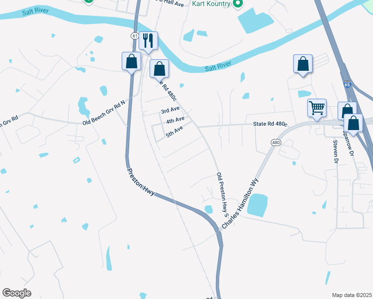 map of restaurants, bars, coffee shops, grocery stores, and more near 194 6th Avenue in Shepherdsville