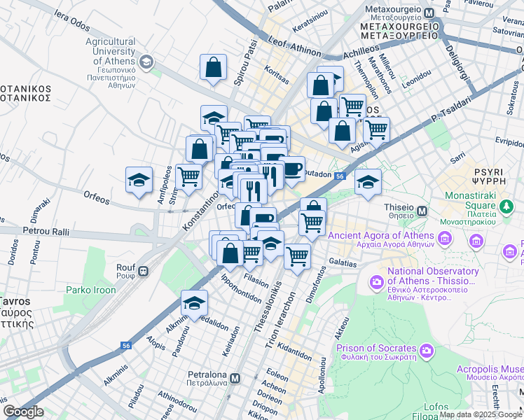 map of restaurants, bars, coffee shops, grocery stores, and more near in Athina