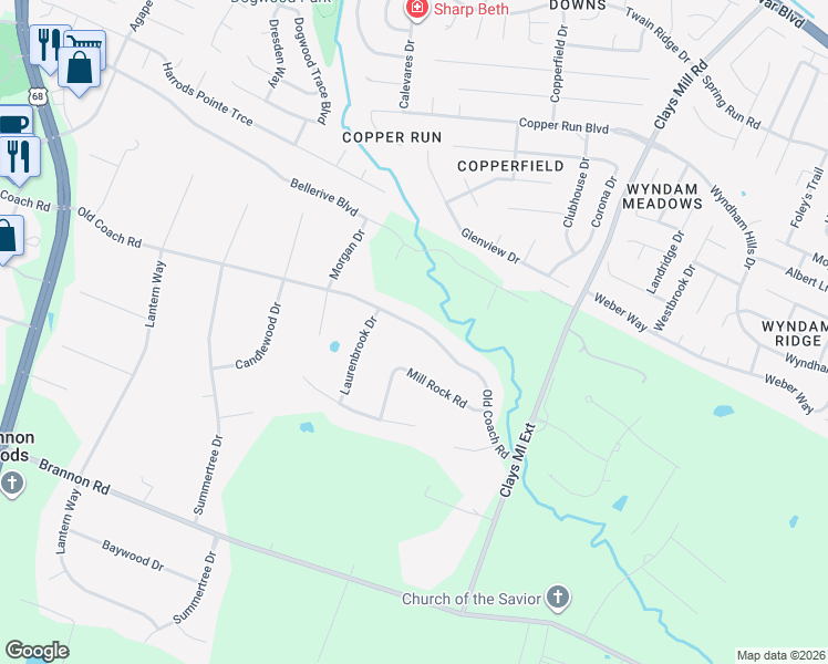 map of restaurants, bars, coffee shops, grocery stores, and more near 604 Old Coach Road in Nicholasville