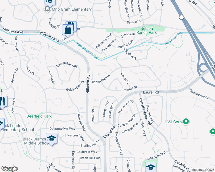 map of restaurants, bars, coffee shops, grocery stores, and more near 4705 Dundee Street in Antioch