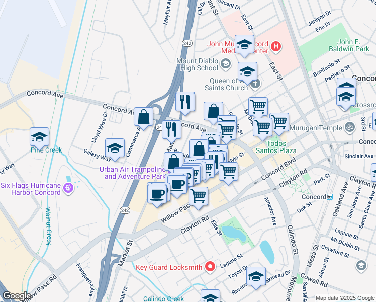 map of restaurants, bars, coffee shops, grocery stores, and more near 2108 Fremont Street in Concord