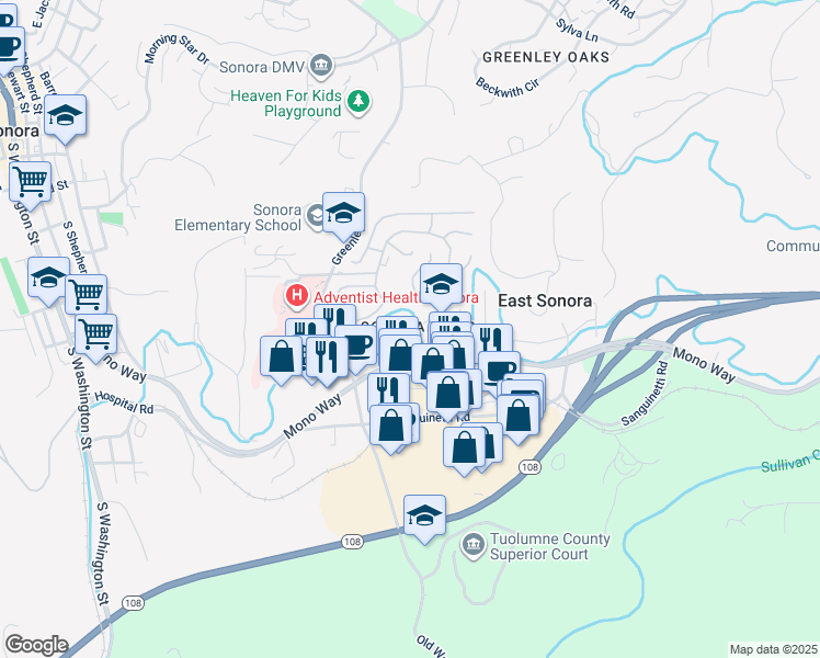map of restaurants, bars, coffee shops, grocery stores, and more near in Sonora