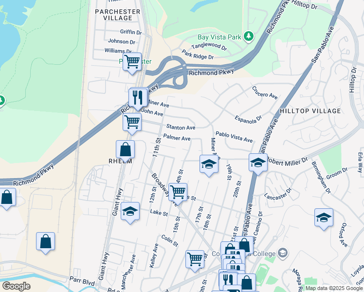 map of restaurants, bars, coffee shops, grocery stores, and more near 1323 Redwood Circle in San Pablo