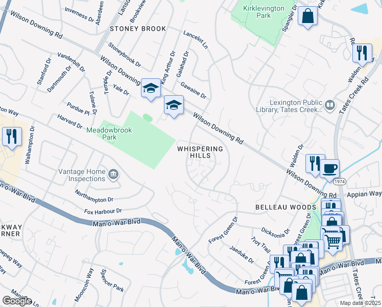 map of restaurants, bars, coffee shops, grocery stores, and more near in Lexington