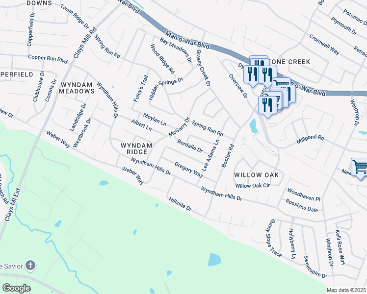 map of restaurants, bars, coffee shops, grocery stores, and more near 936 Bordallo Drive in Lexington