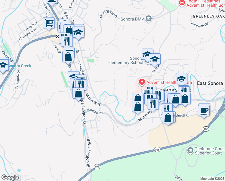 map of restaurants, bars, coffee shops, grocery stores, and more near 186-19468 Truckenmiller Rd in Sonora