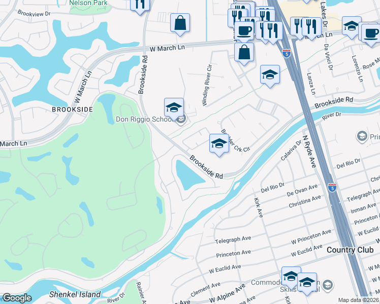 map of restaurants, bars, coffee shops, grocery stores, and more near 3010 Carousel Circle in Stockton