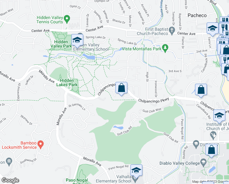 map of restaurants, bars, coffee shops, grocery stores, and more near 2303 New Lake Place in Martinez
