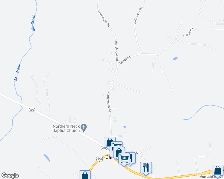 map of restaurants, bars, coffee shops, grocery stores, and more near 464 Harryhogan Road in Callao