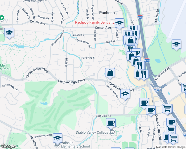 map of restaurants, bars, coffee shops, grocery stores, and more near 792 Ryan Drive in Pleasant Hill