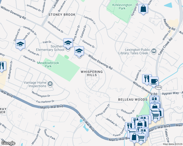 map of restaurants, bars, coffee shops, grocery stores, and more near in Lexington