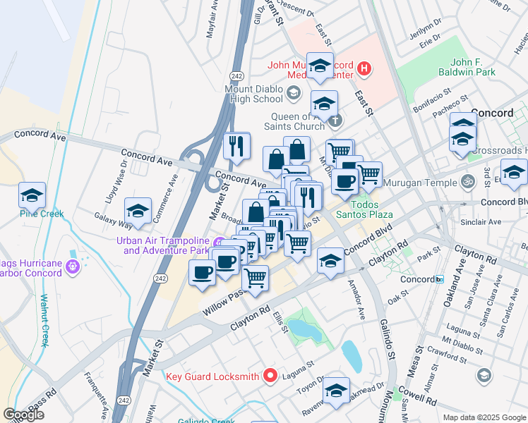 map of restaurants, bars, coffee shops, grocery stores, and more near in Concord