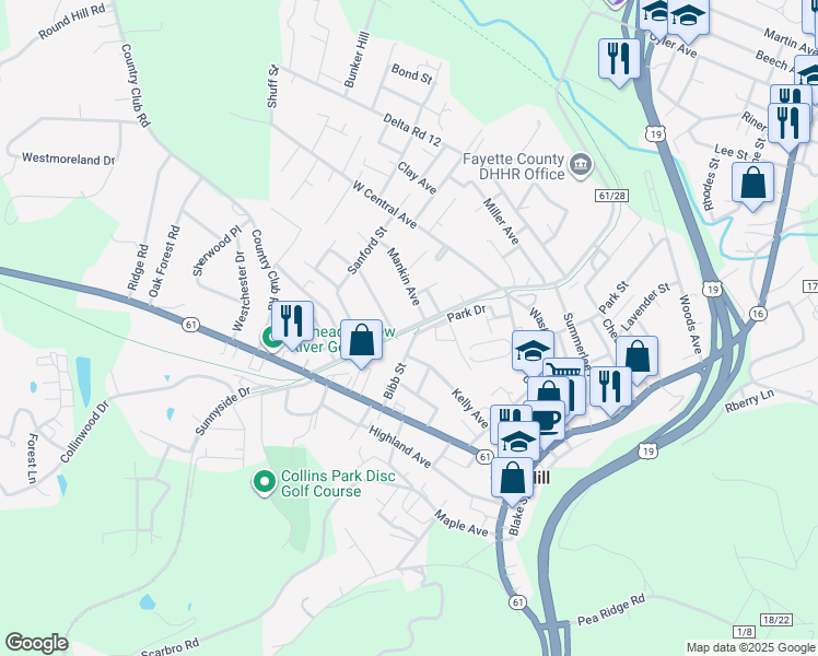 map of restaurants, bars, coffee shops, grocery stores, and more near County Route 18/11 in Oak Hill