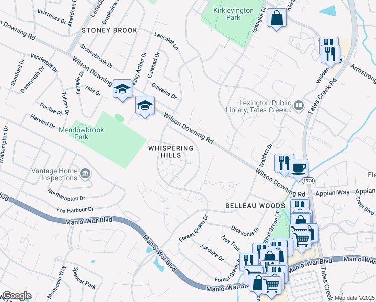 map of restaurants, bars, coffee shops, grocery stores, and more near 429 Lenney Drive in Lexington