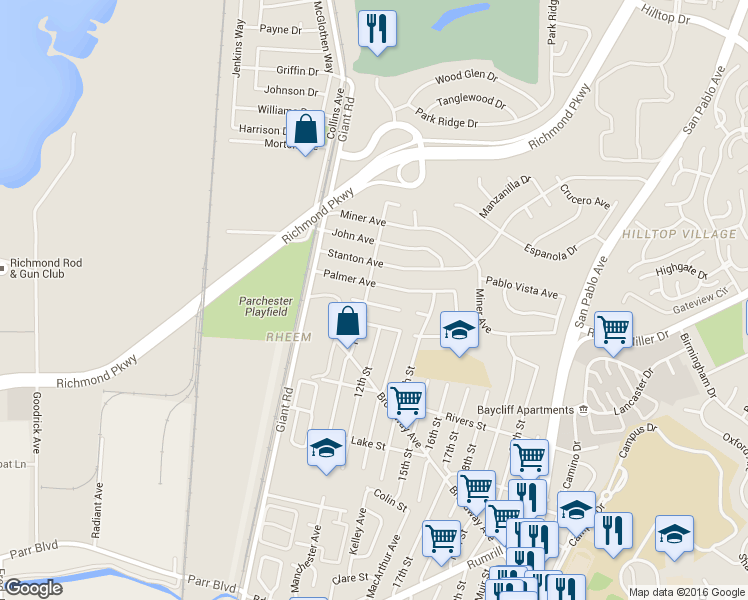 map of restaurants, bars, coffee shops, grocery stores, and more near 1111 Stonington Avenue in San Pablo