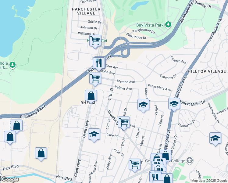 map of restaurants, bars, coffee shops, grocery stores, and more near 1111 Stonington Avenue in San Pablo