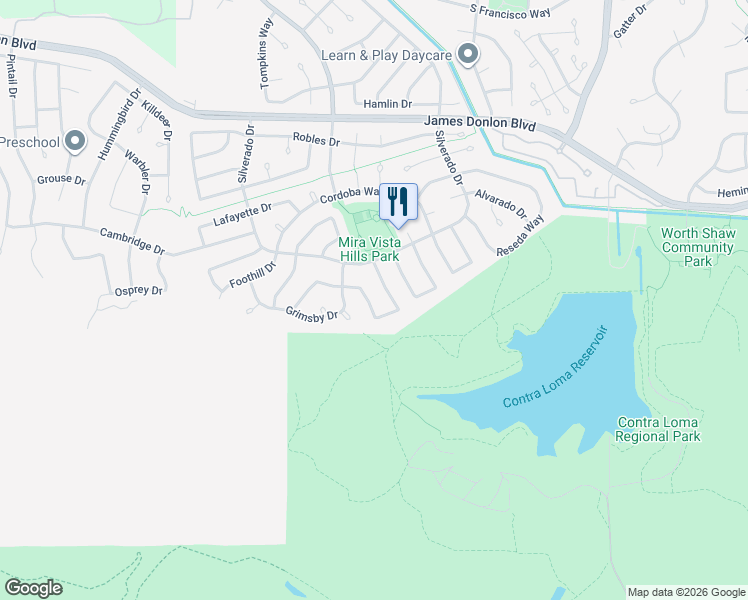 map of restaurants, bars, coffee shops, grocery stores, and more near 2374 Peachtree Circle in Antioch