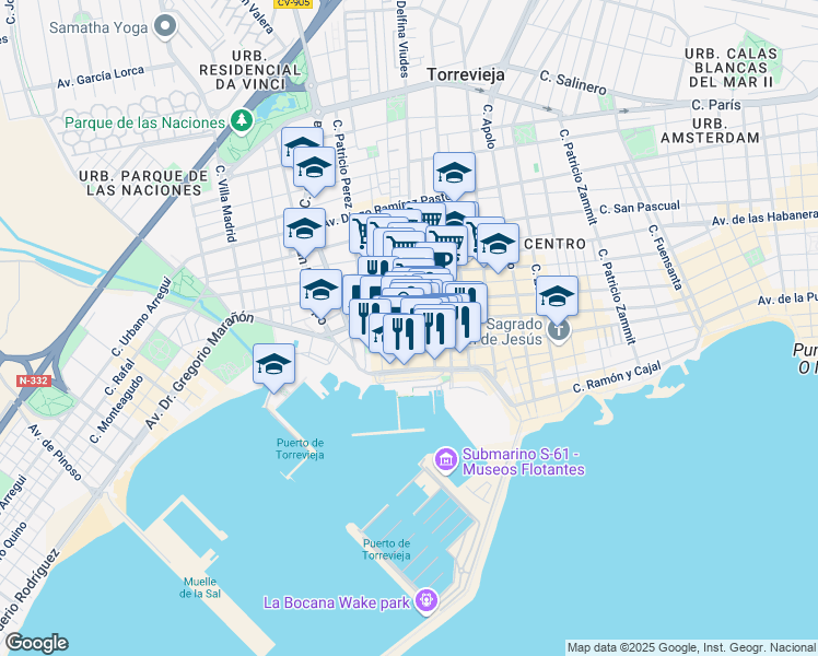 map of restaurants, bars, coffee shops, grocery stores, and more near 14D Calle Concepción in Torrevieja