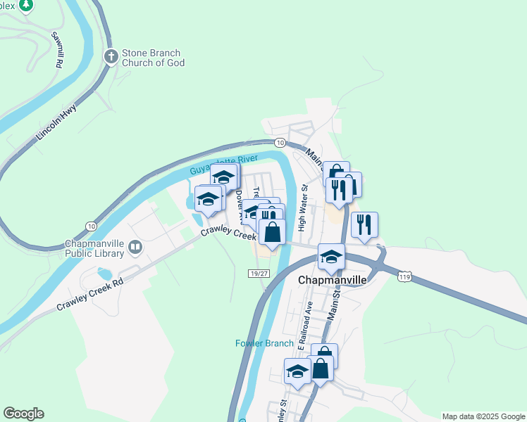 map of restaurants, bars, coffee shops, grocery stores, and more near 96 Trenton Avenue in Chapmanville