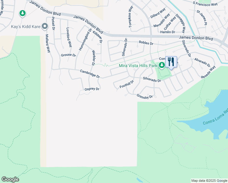 map of restaurants, bars, coffee shops, grocery stores, and more near 2400 Foothill Drive in Antioch