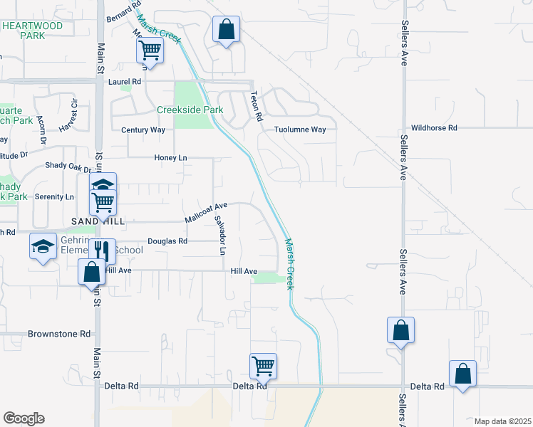 map of restaurants, bars, coffee shops, grocery stores, and more near 410 Malicoat Avenue in Oakley