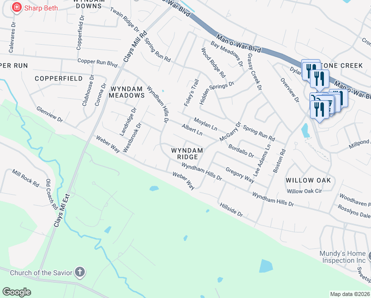 map of restaurants, bars, coffee shops, grocery stores, and more near 3917 Wyndham Ridge in Lexington