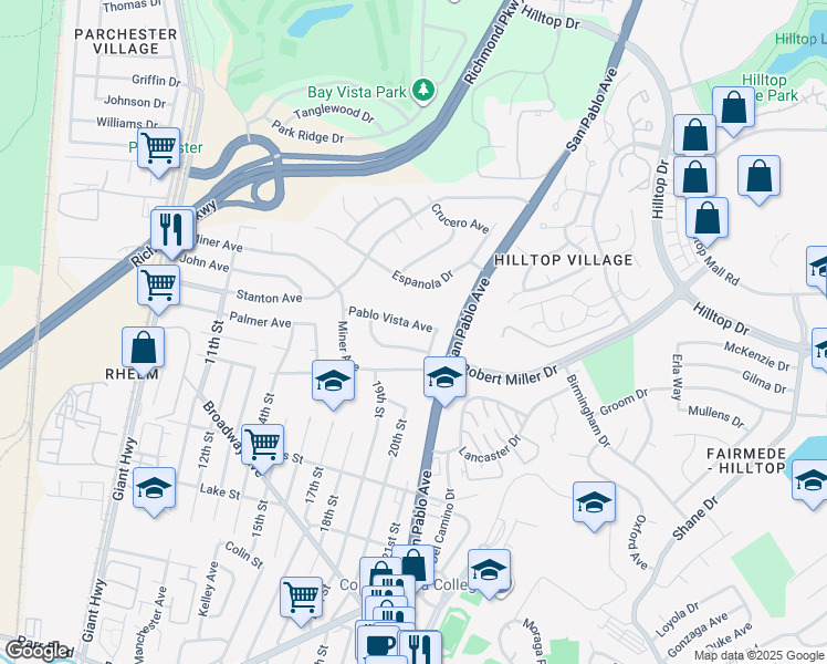 map of restaurants, bars, coffee shops, grocery stores, and more near 1930 Pablo Vista Avenue in San Pablo