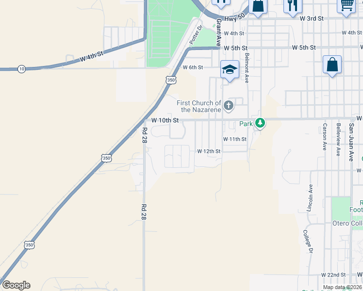 map of restaurants, bars, coffee shops, grocery stores, and more near West Sunset Drive in La Junta