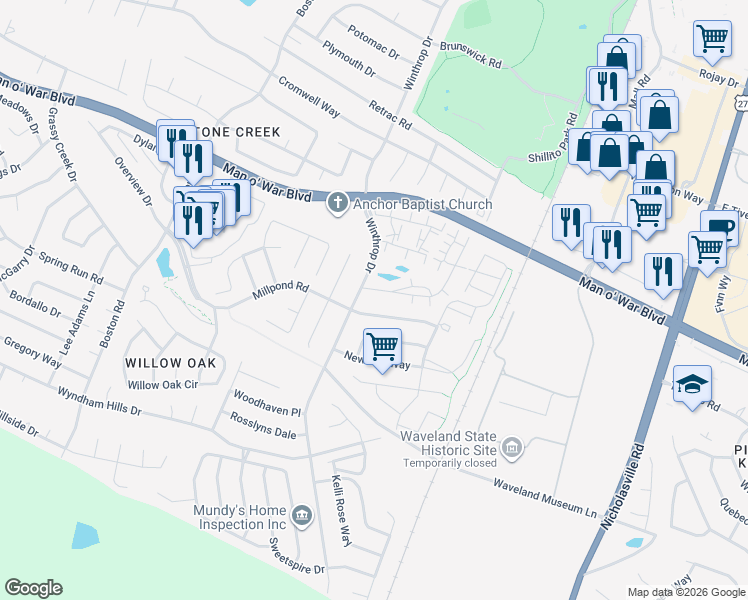 map of restaurants, bars, coffee shops, grocery stores, and more near 592 Goldon Trophy Trail in Lexington