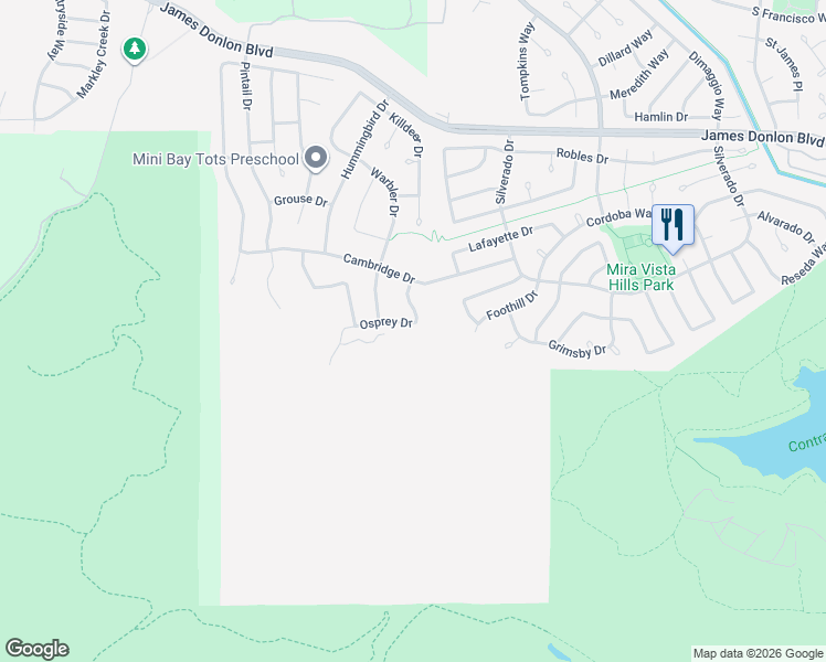 map of restaurants, bars, coffee shops, grocery stores, and more near 3853 Osprey Drive in Antioch