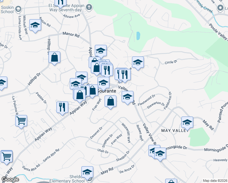 map of restaurants, bars, coffee shops, grocery stores, and more near 5166 Sobrante Avenue in El Sobrante