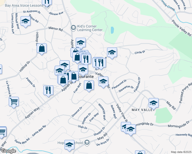 map of restaurants, bars, coffee shops, grocery stores, and more near 5166 Sobrante Avenue in El Sobrante