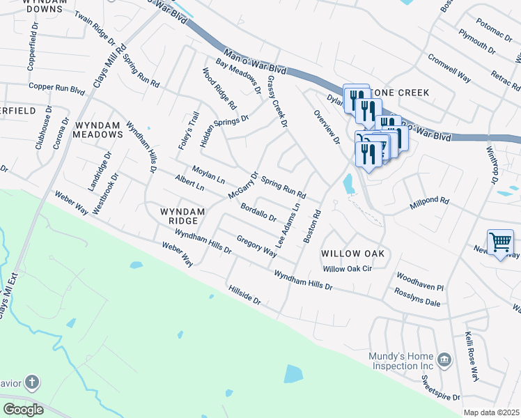 map of restaurants, bars, coffee shops, grocery stores, and more near 936 Bordallo Drive in Lexington