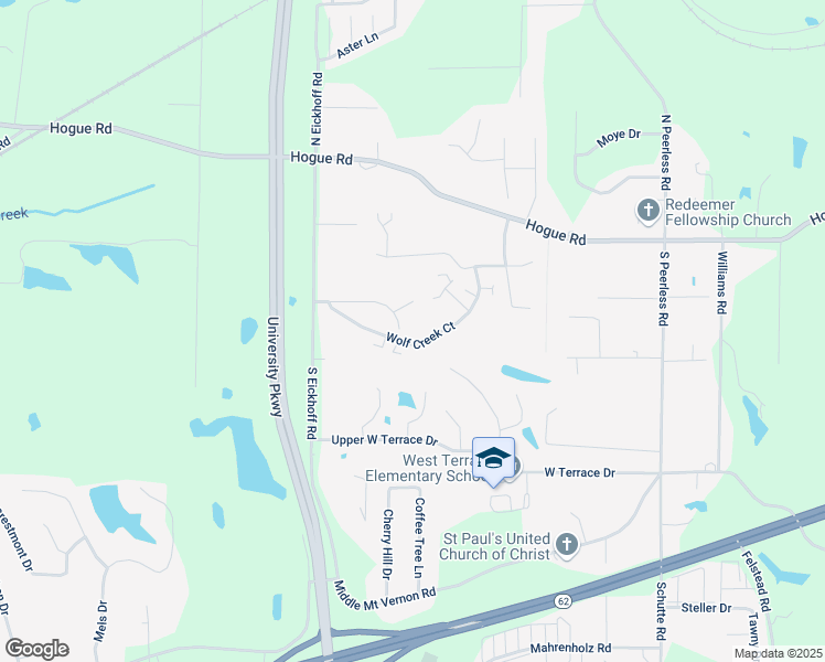 map of restaurants, bars, coffee shops, grocery stores, and more near 8245 Wolf Creek Drive in Evansville
