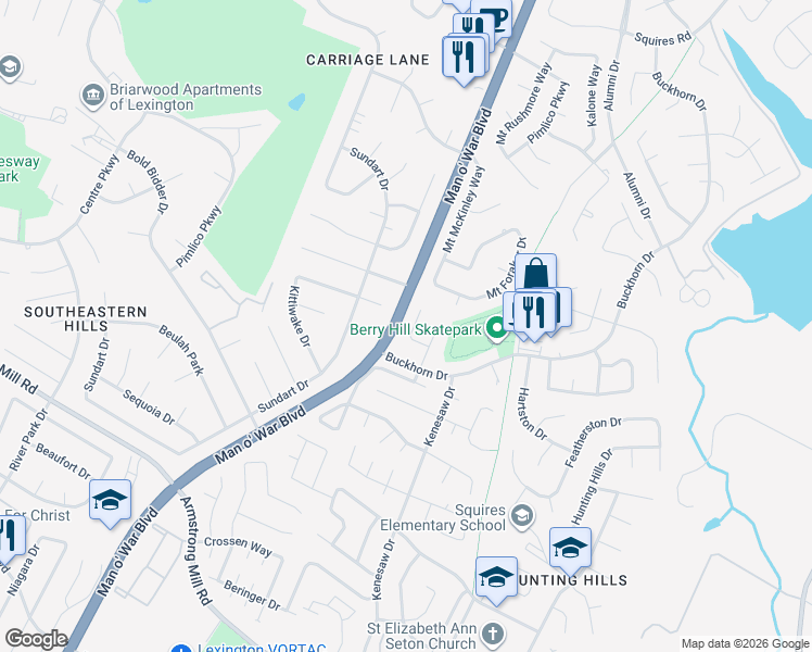 map of restaurants, bars, coffee shops, grocery stores, and more near 3221 Caddo Lake Ct in Lexington