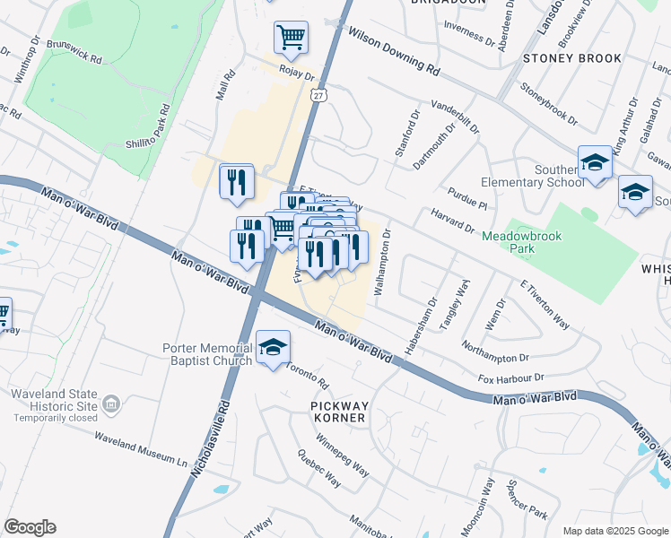 map of restaurants, bars, coffee shops, grocery stores, and more near 111 Summit Court in Lexington
