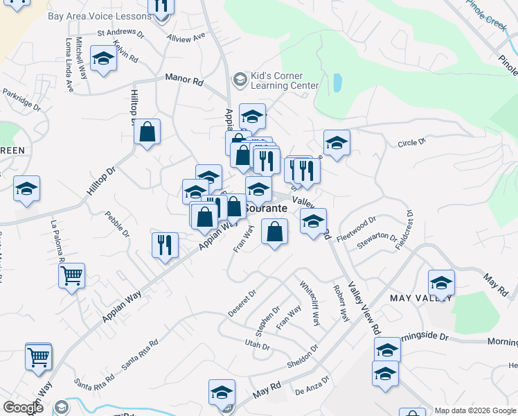 map of restaurants, bars, coffee shops, grocery stores, and more near in El Sobrante