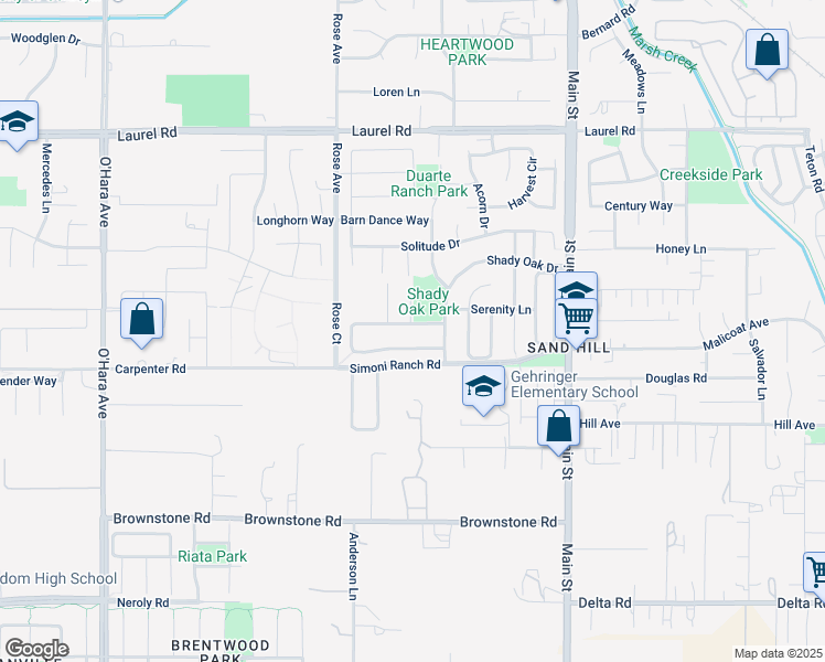 map of restaurants, bars, coffee shops, grocery stores, and more near 125 Copper Knoll Way in Oakley