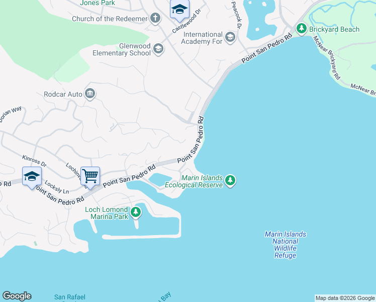 map of restaurants, bars, coffee shops, grocery stores, and more near 811 Point San Pedro Road in San Rafael