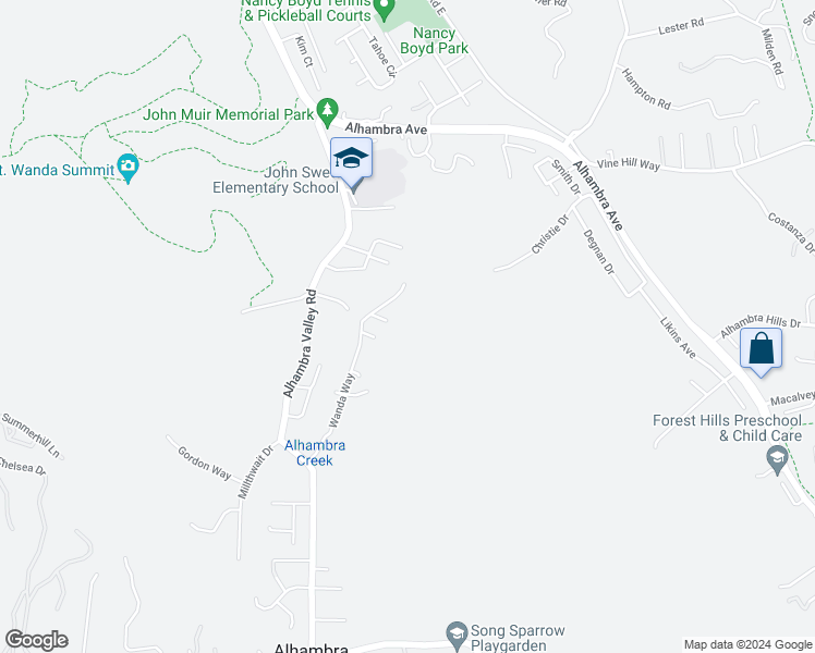 map of restaurants, bars, coffee shops, grocery stores, and more near 16 Brandywine Way in Martinez
