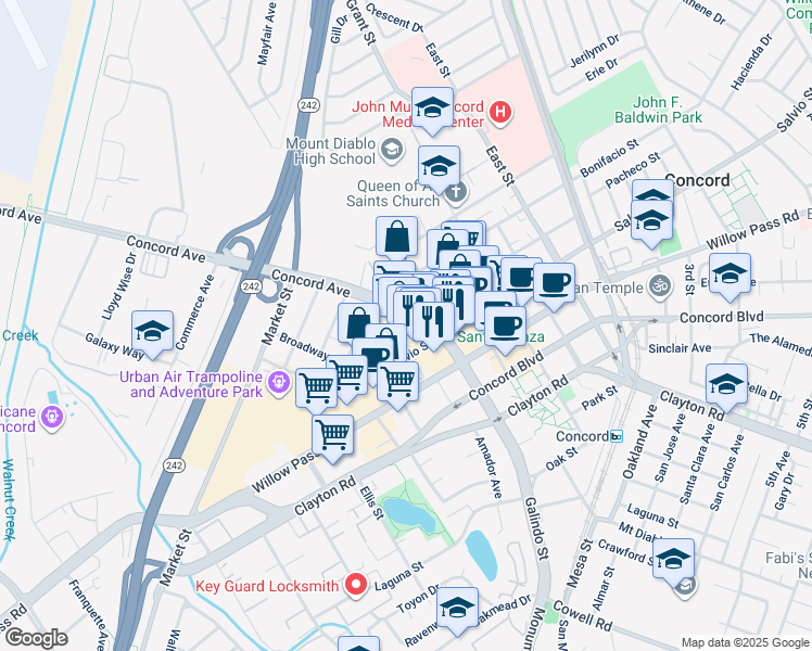 map of restaurants, bars, coffee shops, grocery stores, and more near 1950 Concord Avenue in Concord